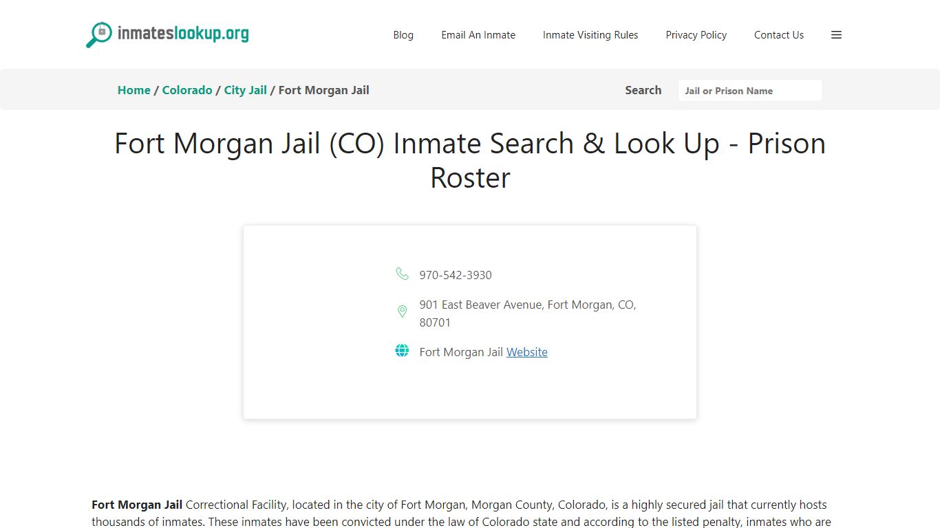 Fort Morgan Jail (CO) Inmate Search & Look Up - Prison Roster